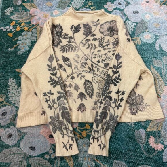 Anthropologie The Alani Cashmere Mock-neck Sweater Beige Floral Pilcro Small - Picture 13 of 16